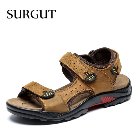 SURGUT Brand Men Summer Fashion Sandals Beach Shoes Genuine Leather Comfortable Casual Shoes Men Roman Style Big Size 38-48 ► Photo 1/6