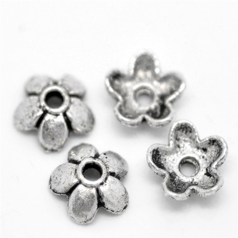 Doreen Box Lovely 300PCs Silver Color Flower Bead End Caps Findings 6mmx6mm( 2/8