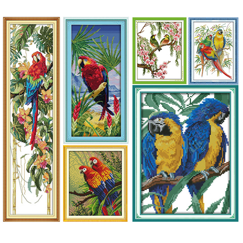 The Parrot and Flowers DMC Cross Stitch 14CT 11CT DIY Needlework Counted Chinese Cross-stitch Kits For Embroidery a Cross Crafts ► Photo 1/6
