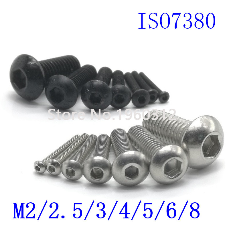 ISO7380 Hex Socket Button Head Screw Allen Bolts M2 M2.5 M3 M4 M5 M6 Black Steel 