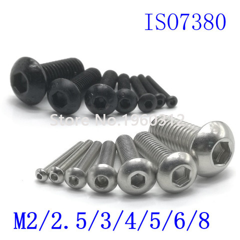 5-50pcs ISO7380 M2 M2.5 M3 M4 M5 M6 M8 304 A2 Round Stainless Steel or Black 10.9 grade Hex Socket Button Head  Allen Bolt Screw ► Photo 1/4