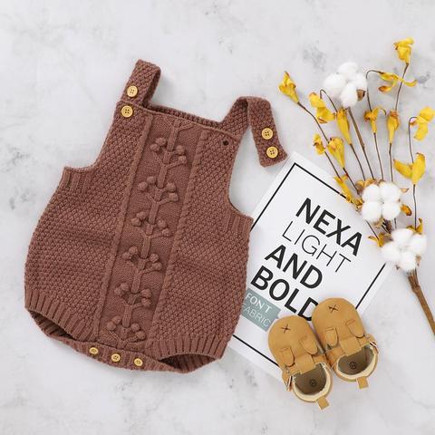 Baby Bodysuit Sleeveless Autumn Newborn Boy Girl Jumpsuit Fashion Pompom Toddler Infant Clothing Solid Knitted One Piece Overall ► Photo 1/6