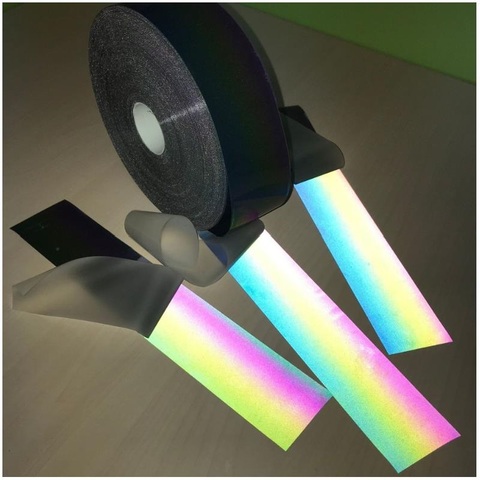 1 Meter Length Reflective Iridescence Colorful Strip Night Reflective Rainbow Effect Warning Tape Hot Ironed On the Clothing ► Photo 1/6