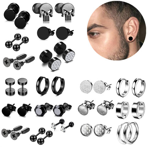 1 Pair Stainless Steel Punk Skull Men's Stud pierced Ear stud earrings Punk Rock