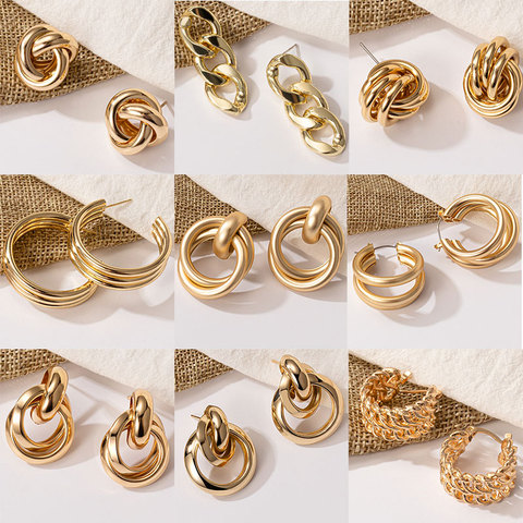 New Fashion Gold Color Metal Drop Earrings Stainless Steel Simple Knot Twist Earrings For Women Statement Jewelry 2022 Pendiente ► Photo 1/6