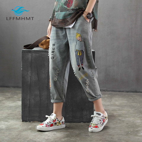 20220816 Fashion Brand Korea Style Vintage Hole Girl Embroidery  Ankle-length Denim Jeans Female Casual Loose Harem Pant Trousers - Price  history & Review, AliExpress Seller - China Cloth Store