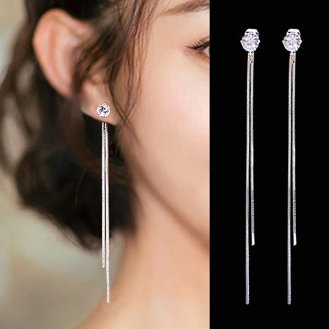 New Crystal Long Thread Tassel Drop Earrings for Women Snake Chain Earring Wedding Fashion Jewelry Statement oorbellen 2022 ► Photo 1/6