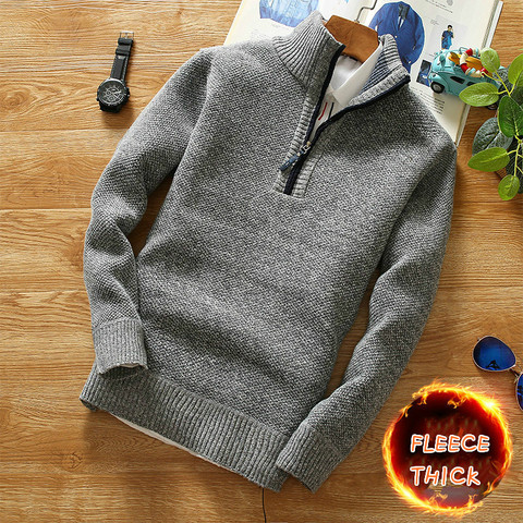 Winter Men's Fleece Thicker Sweater Half Zipper Turtleneck Warm Pullover Quality Male Slim Knitted Wool Sweaters for Spring ► Photo 1/5