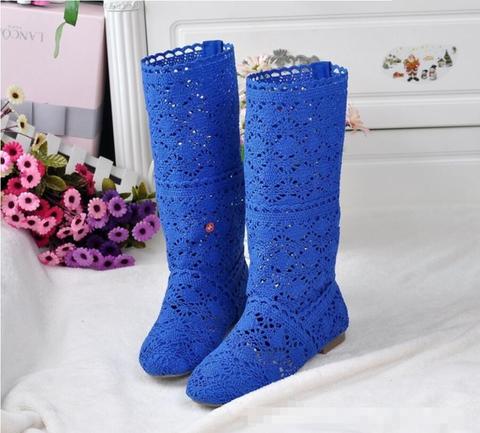 2022 hollow boots shoes breathable knit line mesh boots summer women's boots knee high tube women's shoes 34-41 ► Photo 1/6