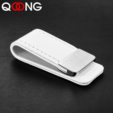 QOONG High Quality Leather Money Clip Metal Men Women Card Pack Slim Bills Cash Clips Clamp for Money Thin Billfold Holder ► Photo 1/6