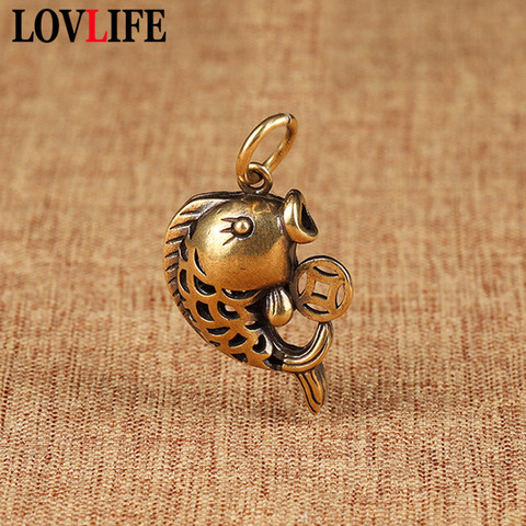 Pure Brass Hollow Small Goldfish Figurines Keychain Vintage Pendants Handmade Animal Fish Key Chain Rings Hanging Jewelry Gifts ► Photo 1/5