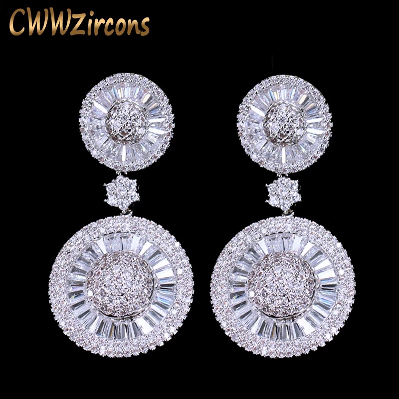 CWWZircons Cubic Zirconia Big Long Bridal Pierced Earrings for Women Wedding 