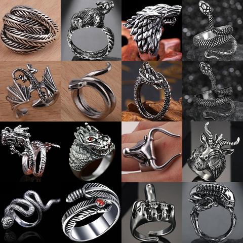 Open Vintage Snake Free Size Ring For Women Men Gothic Rock Hip Hop Black Animals/Dragon/Deer/Goat Finger Ring ► Photo 1/6