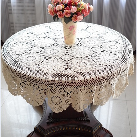 Handmade Crochet Tablecloth Dinner Round Table Cloth 100% Cotton Many Size Available ► Photo 1/5