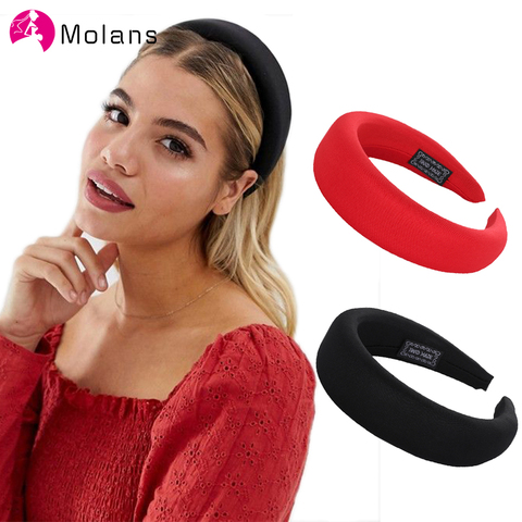 Molans 2022 Female Bezel Head Silk Padded Headband for Women Solid Thick Hair Hoop Hairband Cotton Blends Headbands ► Photo 1/6