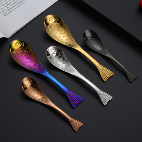 304 Stainless Steel Creative Fish Shape Soup Spoon Home Dessert Coffee Rice Spoon Children's Cartoon Spoon ► Photo 1/6