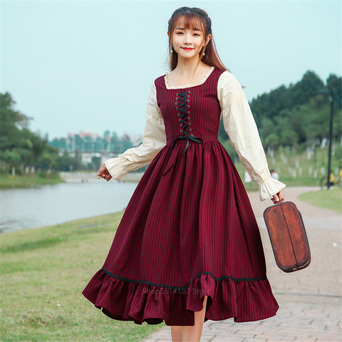 2022 Vintage Women French Style Dresses Medieval Palace Princess Elegant Vestido Retro Victorian Long Sleeve Bandage Party Wear ► Photo 1/6