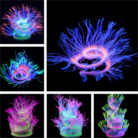New Flexible Style Silicone Aquarium Coral Anemone Decoration Artificial Fish Tank Sea Anemone Ornament Glowing In Light ► Photo 1/6