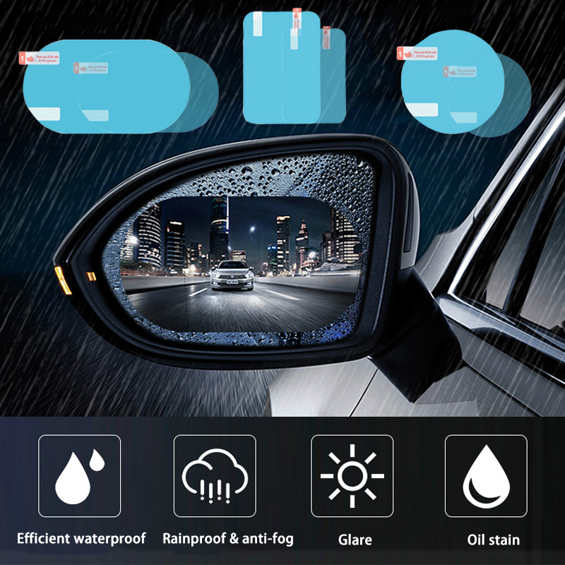 2PCS Car Rearview Mirror Sticker Rainproof Protective Film Anti-fog Rain Shield 