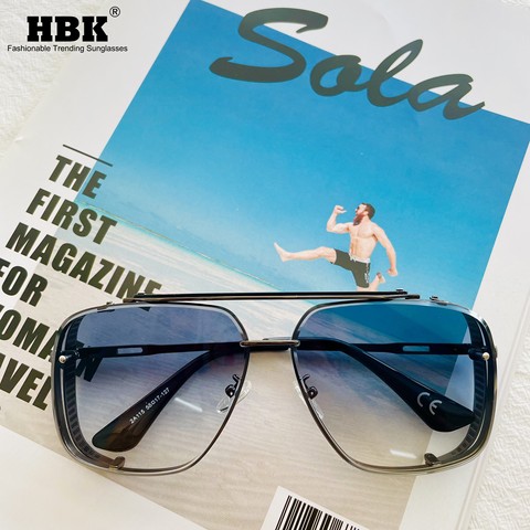 HBK Vintage Square Pilot Sunglasses Men Brand Design Sun Glasses Big Frame Gradient Lens Women Shades UV400 Outdoor Driving ► Photo 1/6