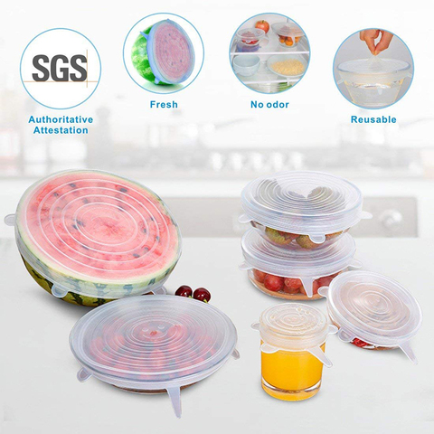 6/12PCS/Set Silicone Stretch Lids Food Wrap Bowl Pot Lids fresh keeping  Cover