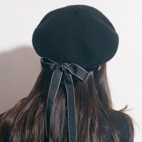 2022 New Fashion Women Soft Bow Elegant Berets Winter Warm Hat Harajuku Wool Beret Hat with Bowknot ► Photo 1/6