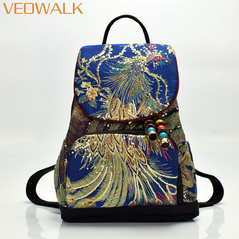 Veowalk Phoenix Silk Embroidered Women's Backpacks, Summer Retro Ladies Rucksacks Woman Back Bag Handmade Small Back Pack ► Photo 1/6