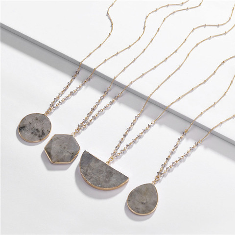 Fashion Jewelry Natural Labradorite Stone Pendant Necklace 80CM Long Chain Necklace for Women ► Photo 1/6
