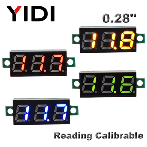 0.28inch DC 0-100V LED Digital Voltmeter DC2.5-30V Car Motorcycle Red Green Blue LED Voltage Reading Calibrable Tester Meter ► Photo 1/6