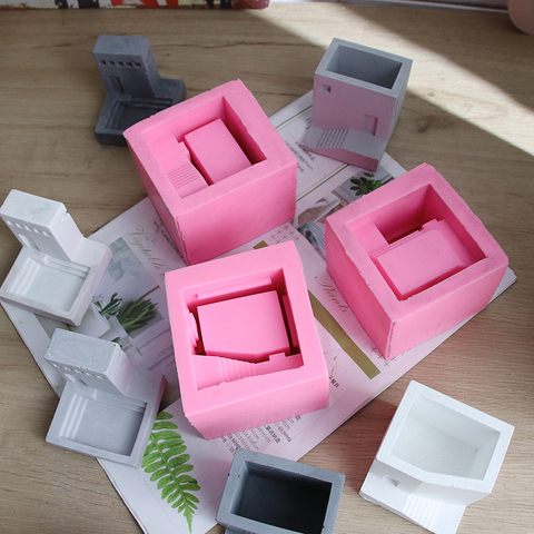 DIY Stairs Square Cement Clay Mould Surface Succulent Plant Flower Pot Silicone Mold Concrete Mini Pot Plaster Crafts Model ► Photo 1/6