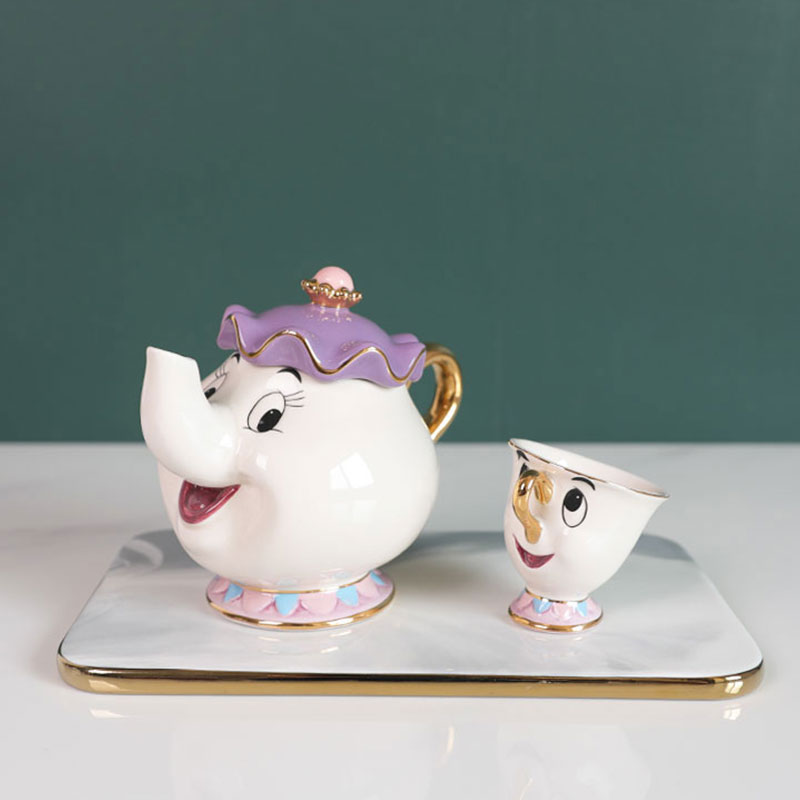 Potts Chip  and Cup Set Cartoon Tea Pot Beauty And The Beast Teapots Mug Mrs 