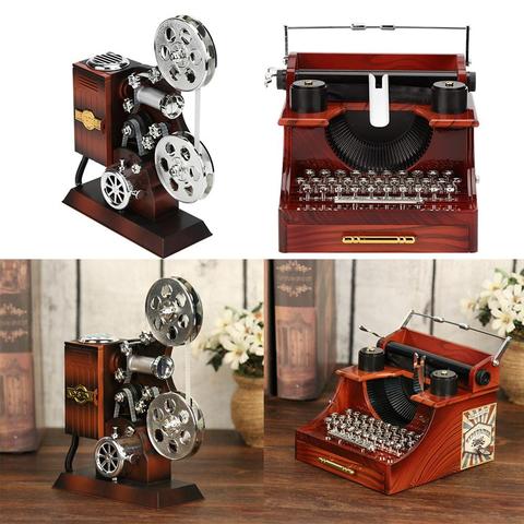Music Box Classic Typewriter Model Music Box Wood Metal Antique Musical Boxes Toys Home Decor Christmas Birthday Gift ► Photo 1/6