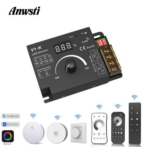 Wifi Dimmer Rotary 12V 24V DC 20A PWM RF 2.4G Wireless Remote Control Smart Wifi Knob LED Dimmer Switch for Single Color Strip ► Photo 1/6