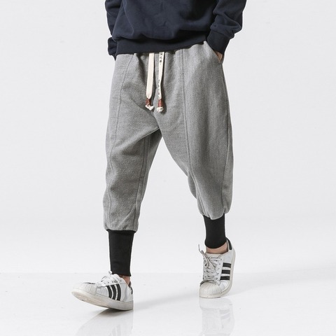 Korean Fashion Men Casual Harem Pants Japanese Streetwear Cotton Linen Trousers Chinese Kung Fu Tai Chi Uniform Sport Sweatpants ► Photo 1/1