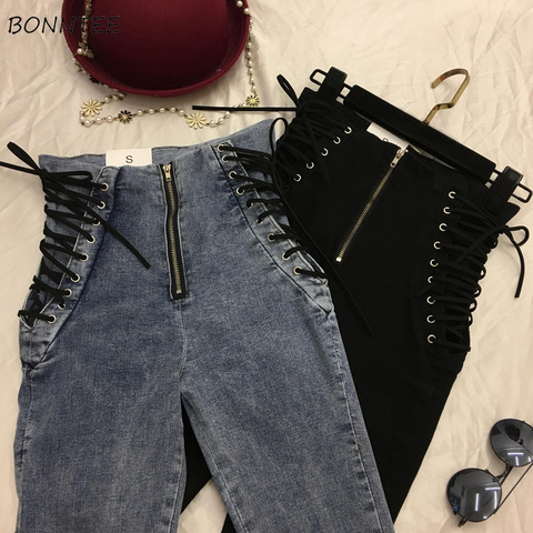 Jeans Women Lace-up Skinny All-match Zipper Simple Trendy Ankle-Length Trousers Womens Spring Autumn Slim Female High Quality ► Photo 1/6