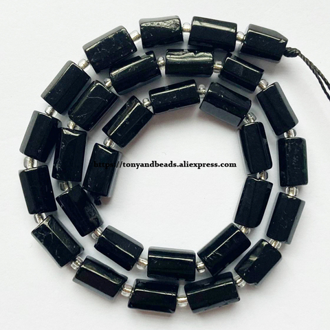 7'' Natural Faceted Black Tourmaline Cylinder Spacer Stone Beads For Jewelry DIY Making ► Photo 1/1