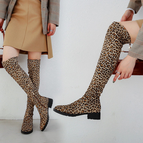 YQBTDL Plus Size Shoes Winter Bota Over The Knee Leopard Zip Long Womens Boots 2022 Overknee Black Blue Faux Suede Slim Boots ► Photo 1/6