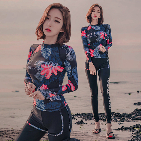 Ladies summer beach wear long sleeves surfing suit padded sexy rashguards floral print sport high quality swimsuit Diving suit ► Photo 1/6