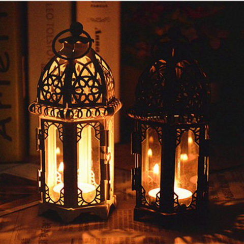Wrought Iron Glass Wind Light Candle Holder Hanging Lantern Great for Patio Indoor outdoors Events Wedding Party ► Photo 1/6