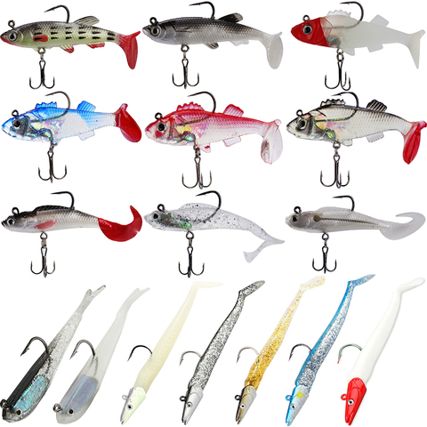 Lead Head Sea Fshing bionic tail lure soft bait pike shad bass trout fishing jig head wobbler Artificial 3D eye Swim bait tackle ► Photo 1/6