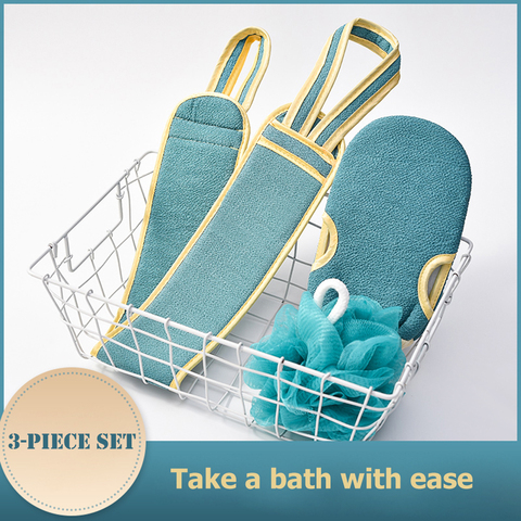 3pcs/set Body Cleaning Washcloth Soft Brush Home Hotel Bathroom Shower Ball Back Scrubber Set Exfoliating Skin Towel Bath Gloves ► Photo 1/1