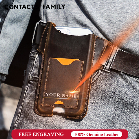 CONTACT'S FAMILY Nubuck Leather men Cellphone Loop Holster Case Belt Hook Bum Bag Waist Bag Case For 4.7