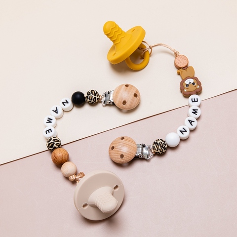 1pc Baby Pacifier Chain Personalized Leopard Beads Wooden Clip Teether Cartoon Animal Holder Chain Rodent Baby Teether Bpa Free ► Photo 1/6