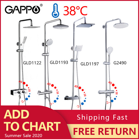 GAPPO thermostatic shower faucet chrome color bathroom bath shower mixer set waterfall rain shower head bathtub faucet taps ► Photo 1/6