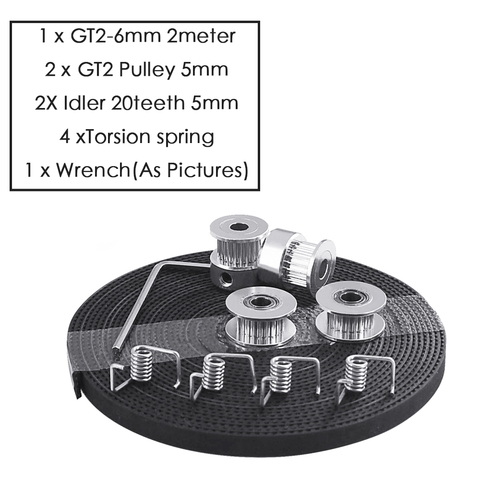 3D Printer Parts GT2 Pulley 20 Teeth Bore 5mm GT2 6mm Timing Belt & 2X Idler 4X Tensioner for 3D printer kit ► Photo 1/5