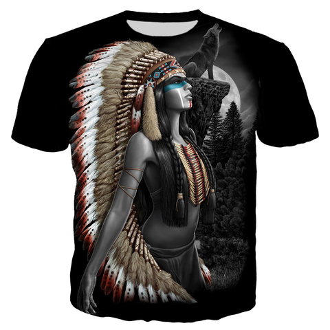 Ferocious Animal Wolf and Indians T Shirt Men Fashion Clothing 3D Print Men/Women Harajuku Style Streetwear Tops T82 ► Photo 1/6