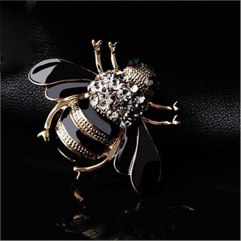 Alloy Metal Special Bee Brooches Enamel Broches Gold Color Champagne Crystal Hijab Pins Halloween Party Accessories Joyas ► Photo 1/5