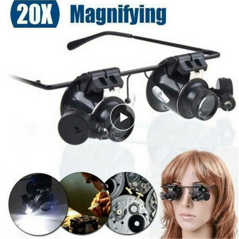 20X Magnifier Watch Repair Magnifying Glasses Type Double Lens Eye Glass Loupe Jeweler Microscope With LED Light Repair Tools ► Photo 1/6