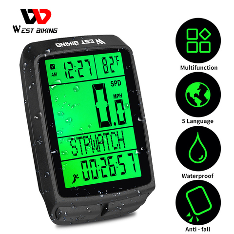 WEST BIKING Wireless Bicycle Computer LED Waterproof 5 Language Cycling Bike Odometer Stopwatch Speedometer 2.3in Bike Computer ► Photo 1/6