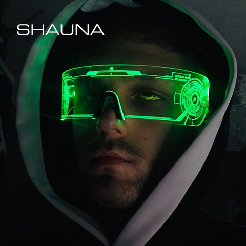 SHAUNA Sense of Future Science Technology LED Luminous Glasses Ins Popular Punk Goggles Party Christmas Colorful Light Shades ► Photo 1/1